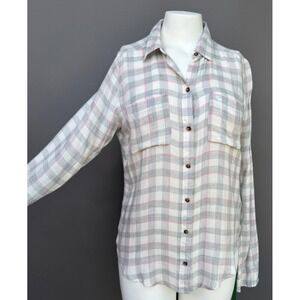 Abercrombie Fitch Plaid Button Up Shirt Womens M Pink Gray Preppy Casual Flannel